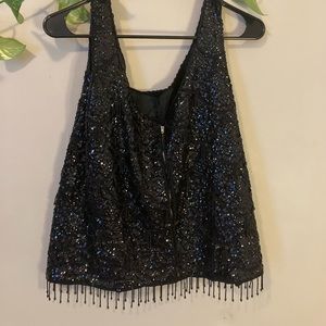 Vintage beaded black tank top with fringe